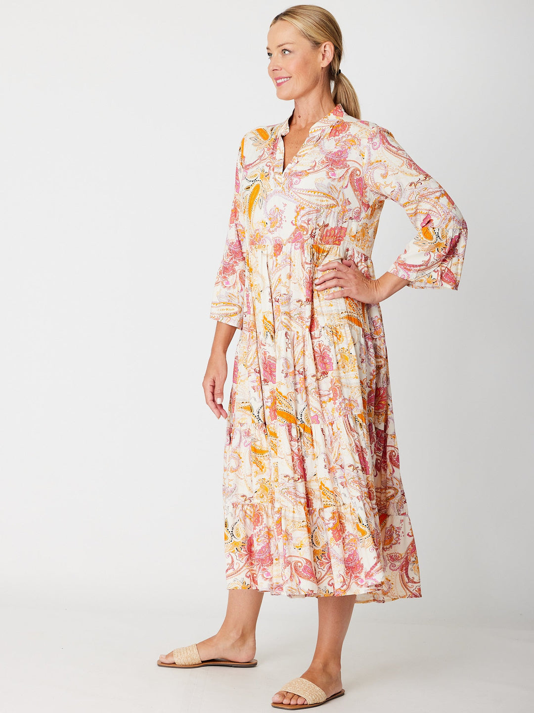 Kiara Tiered Dress Melon- 31577