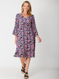 Simmy Bell Sleeve Dress - Black/Print - 31587