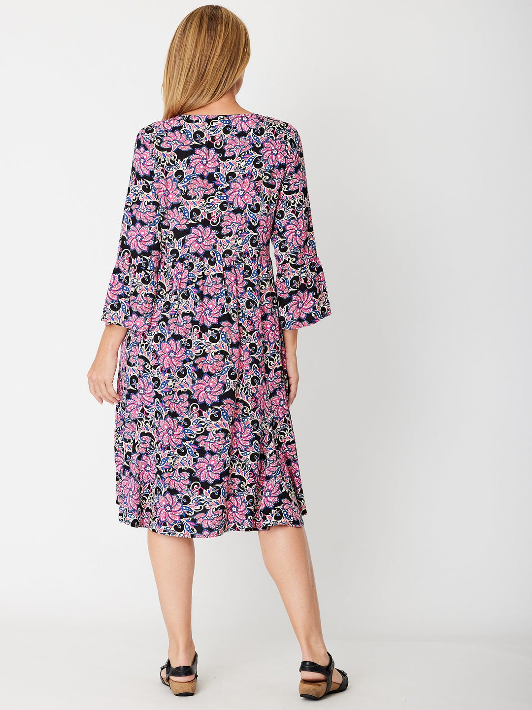 Simmy Bell Sleeve Dress - Black/Print - 31587