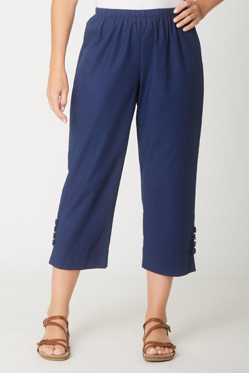 Split Leg Linen 3/4 Pant- Navy - 31594 - Clothes for Senior & Elderly Women