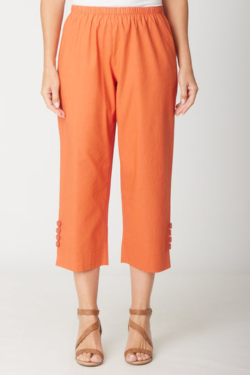 Split Leg Linen 3/4 Pant- Rust - 31594 - Clothes for Senior & Elderly Women