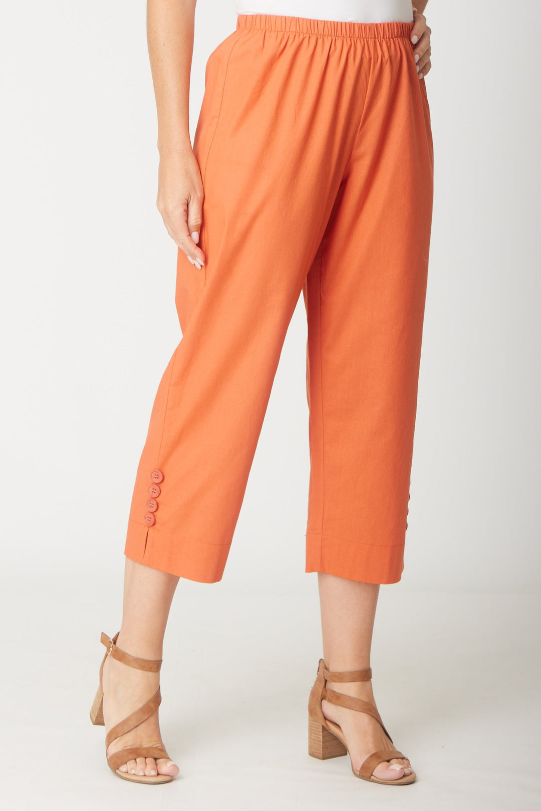 Split Leg Linen 3/4 Pant- Rust - 31594