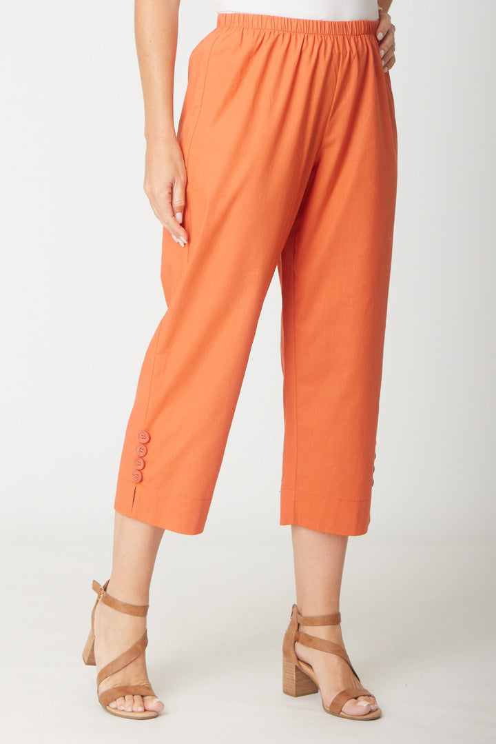 Split Leg Linen 3/4 Pant- Rust - 31594