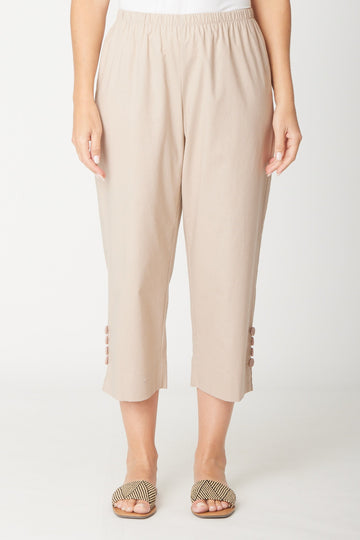 Split Leg Linen 3/4 Pant- Sand - 31594 - Clothes for Senior & Elderly Women