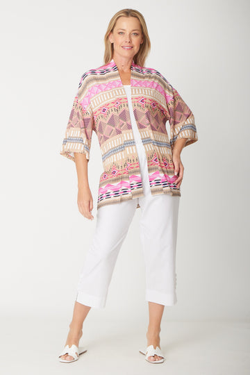 Split Leg Linen 3/4 Pant- White - 31594 - Clothes for Senior & Elderly Women
