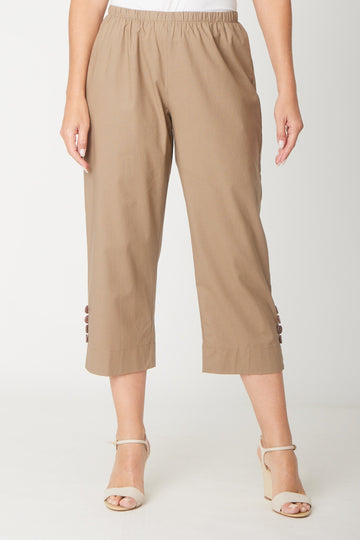 Split Leg Linen 3/4 Pant- Mocha - 31594 - Clothes for Senior & Elderly Women