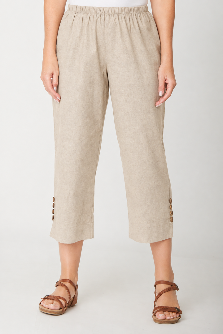 Split Leg Linen 3/4 Pant- Natural - 31595