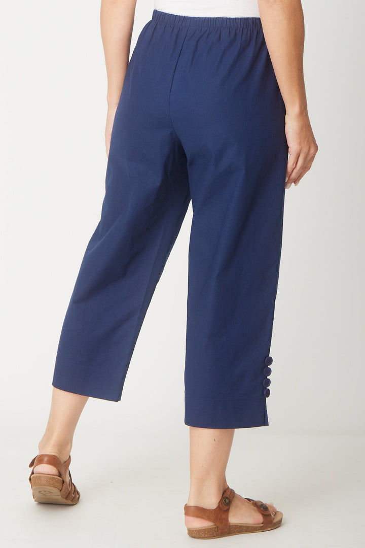 Split Leg Linen 3/4 Pant- Navy - 31595