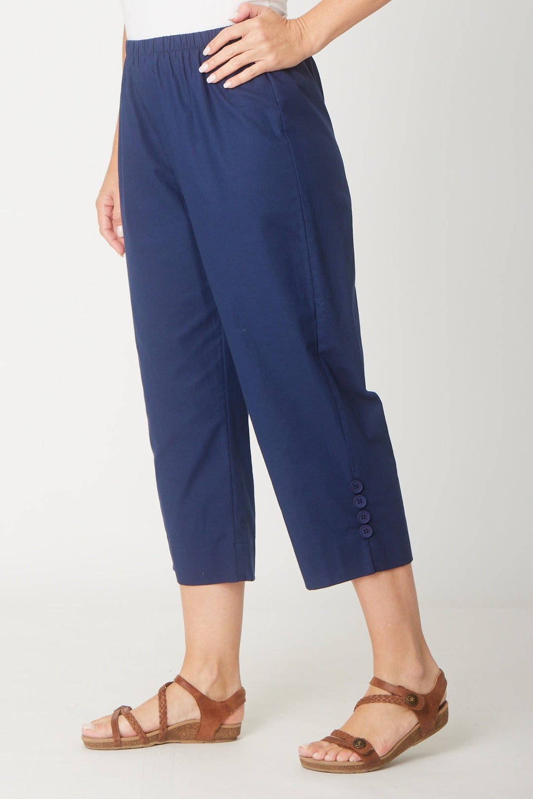 Split Leg Linen 3/4 Pant- Navy - 31595