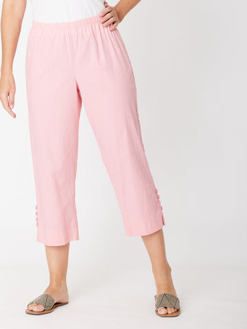 Split Leg Linen 3/4 Pant- Blush - 31594 - Clothes for Senior & Elderly Women