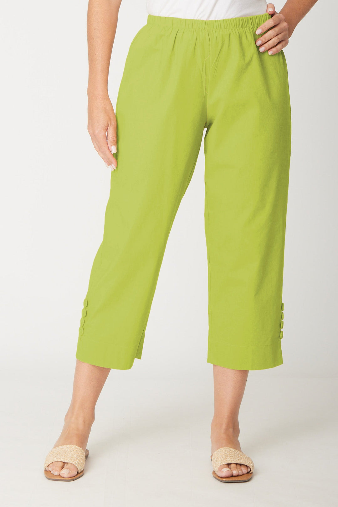 Split Leg Linen 3/4 Pant- Chartreuse - 31595