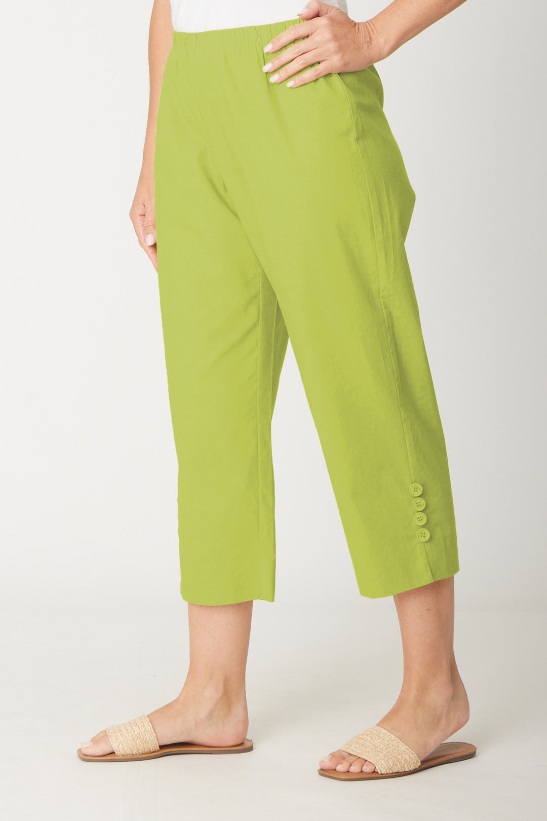 Split Leg Linen 3/4 Pant- Chartreuse - 31595