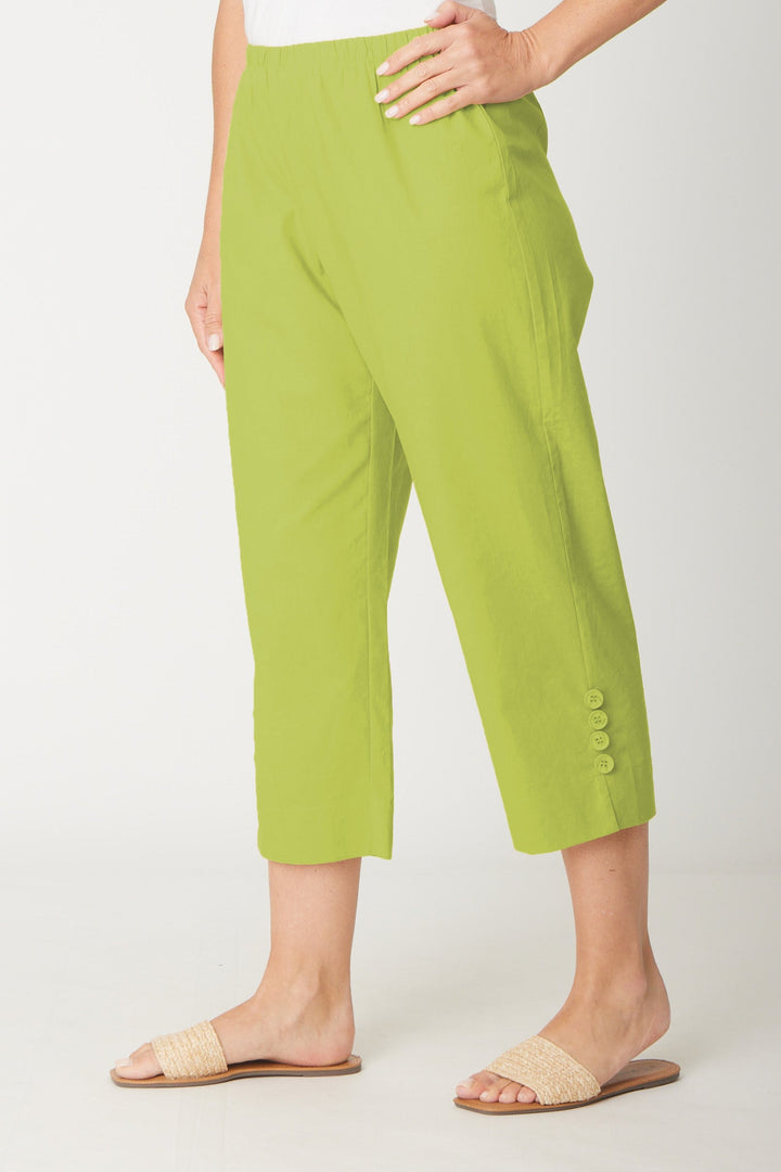 Split Leg Linen 3/4 Pant- Chartreuse - 31595
