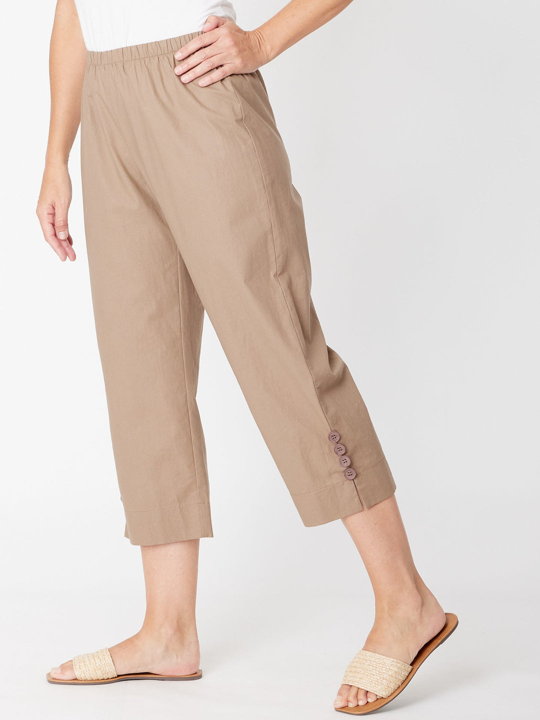 Split Leg Linen 3/4 Pant- Mocha - 31594