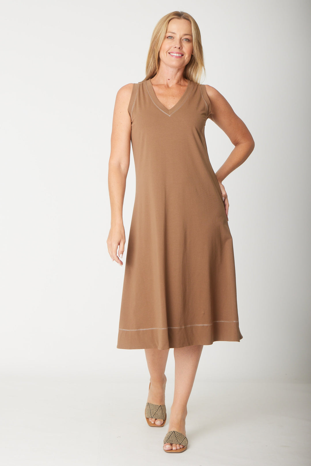 Sleeveless Contrast Dress-- Bark - 31604
