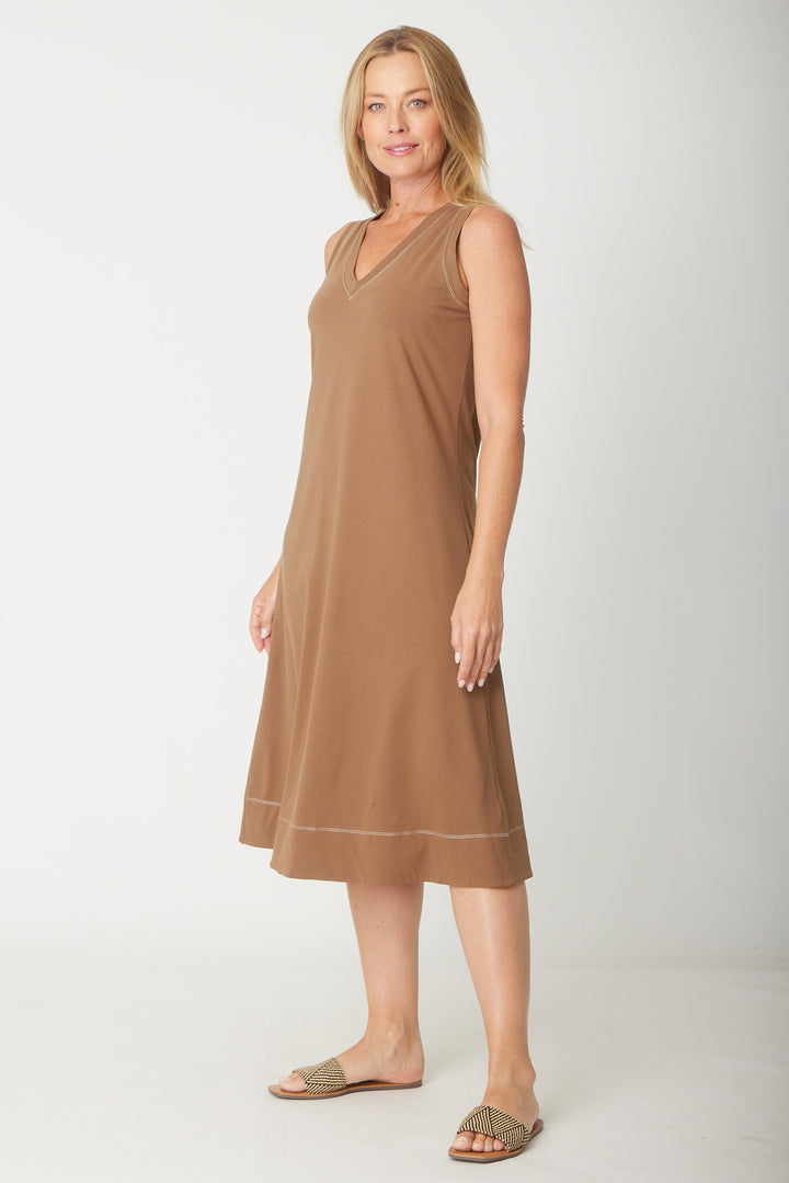 Sleeveless Contrast Dress-- Bark - 31604