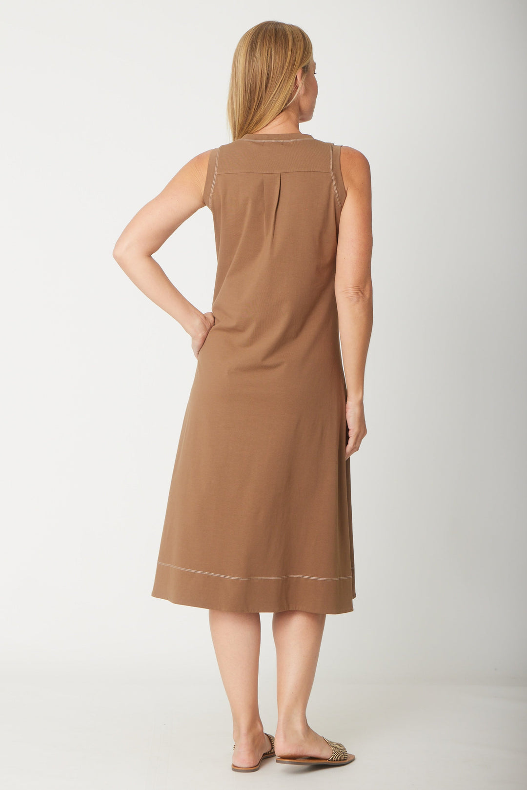 Sleeveless Contrast Dress-- Bark - 31604
