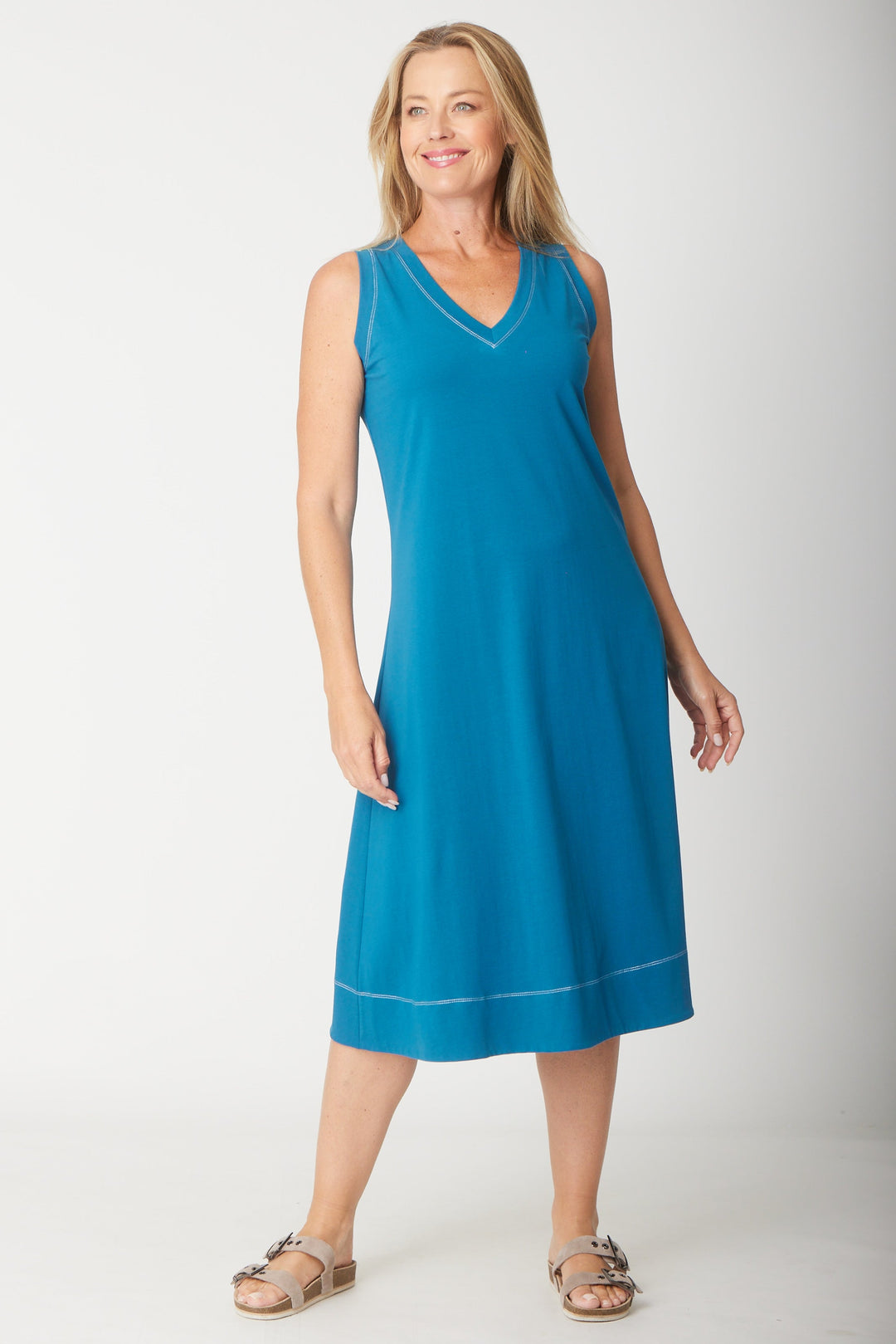 Sleeveless Contrast Dress-- Ocean- 31604