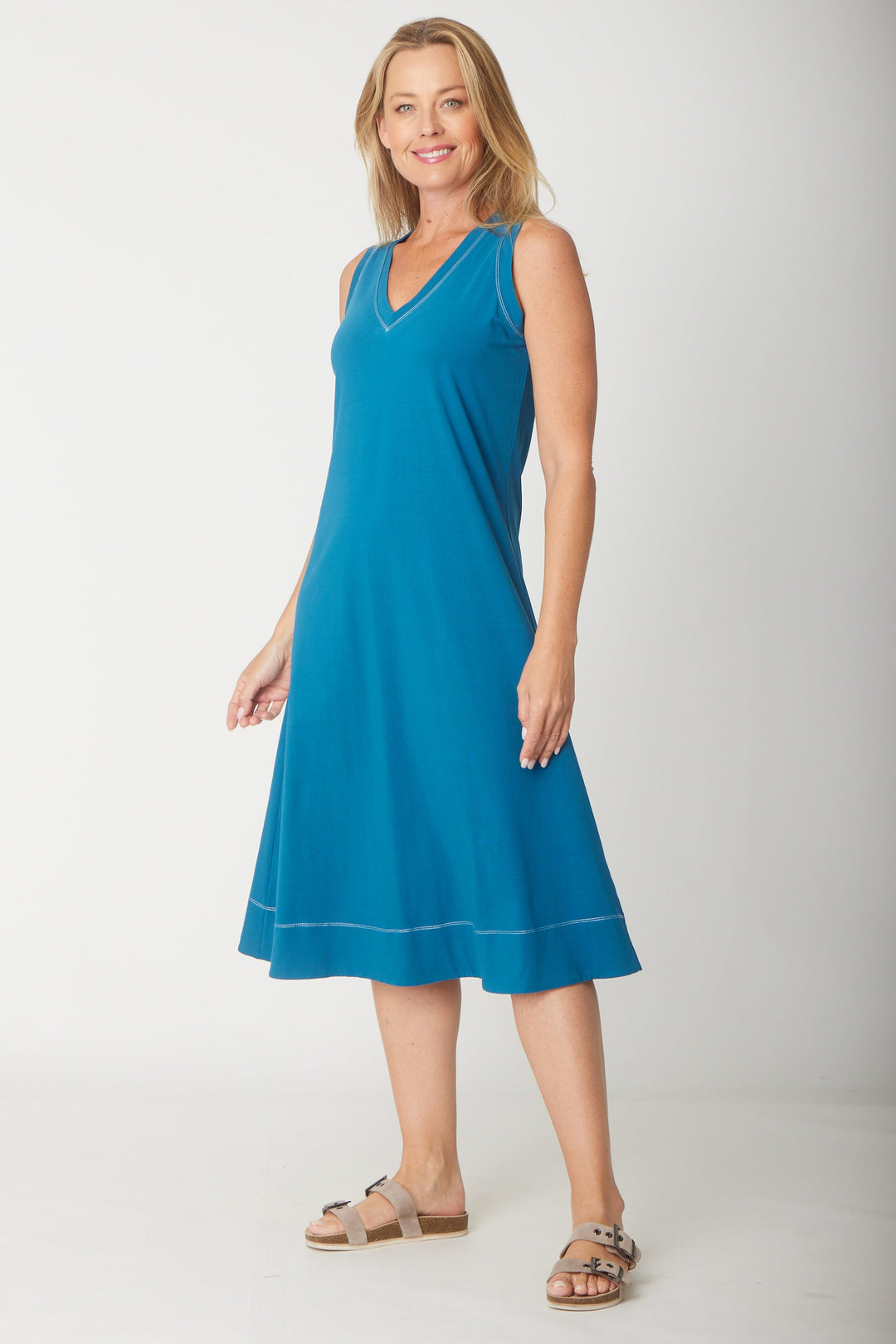 Sleeveless Contrast Dress-- Ocean- 31604