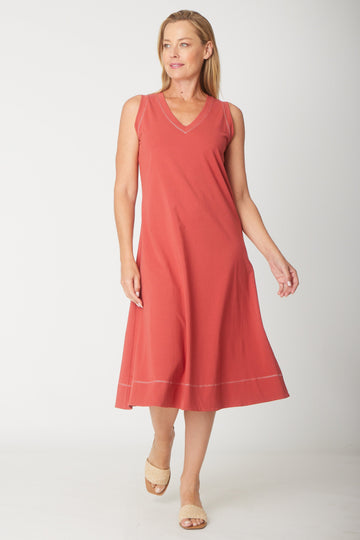 Sleeveless Contrast Dress - Terracotta - 31604 - Spring/Summer