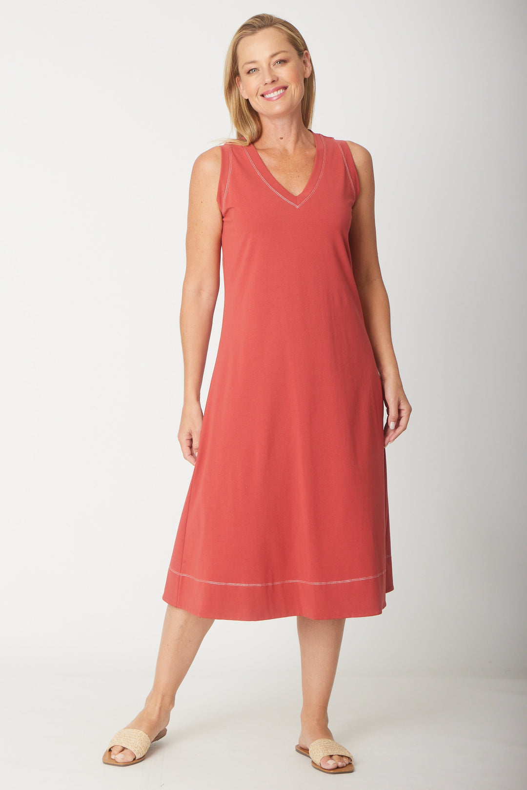 Sleeveless Contrast Dress-- Terracotta - 31604
