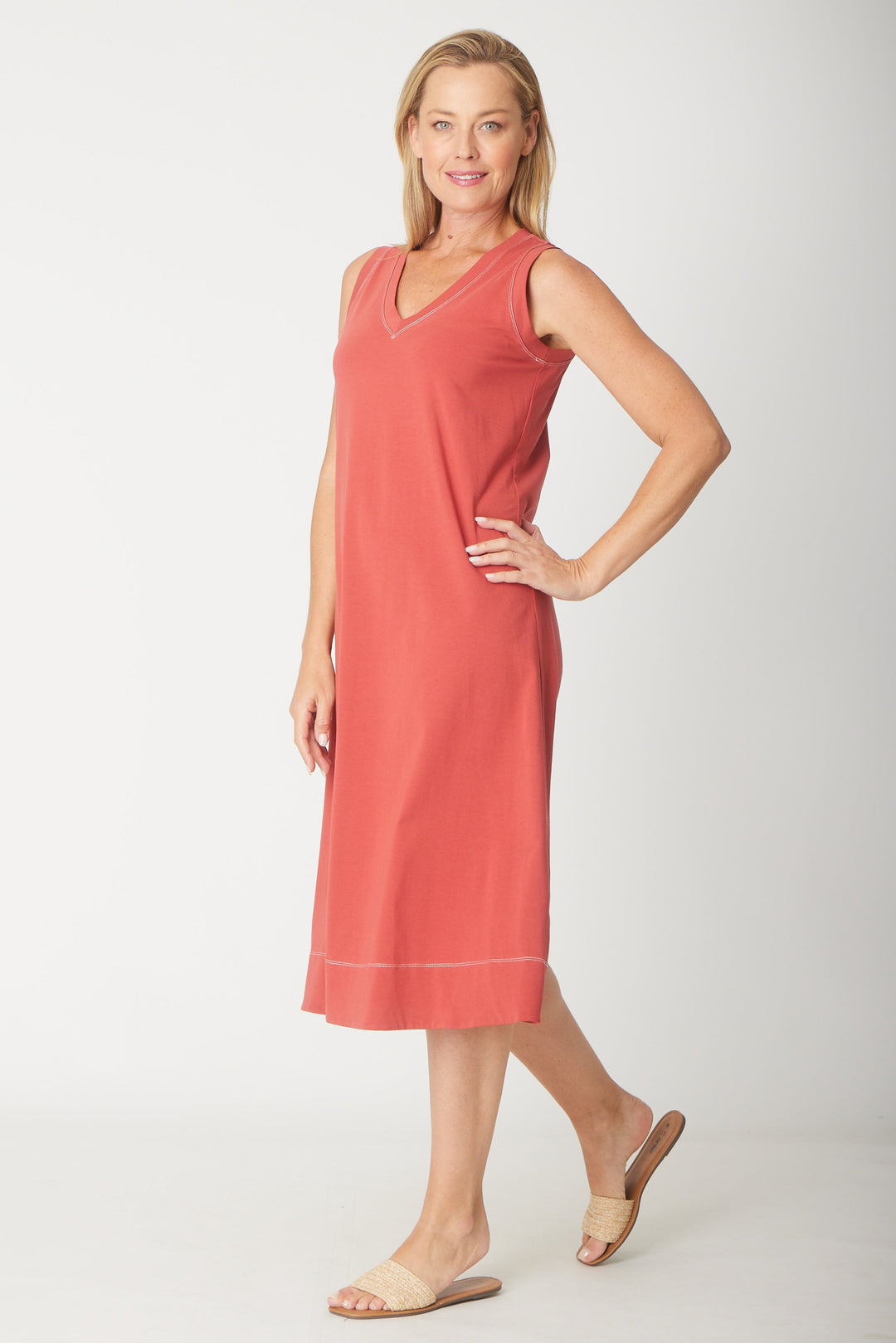 Sleeveless Contrast Dress-- Terracotta - 31604