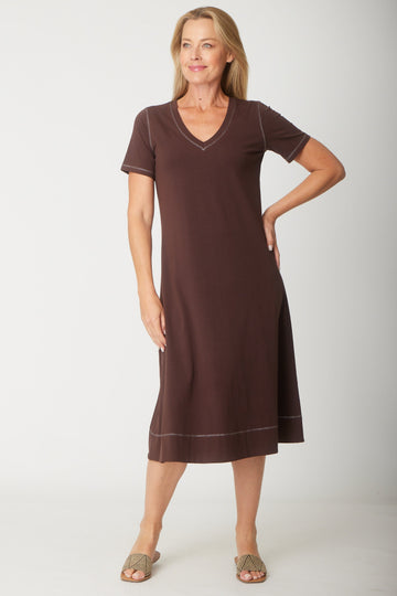 Short Sleeve Contrast Dress - Choc- 31605 - Spring/Summer