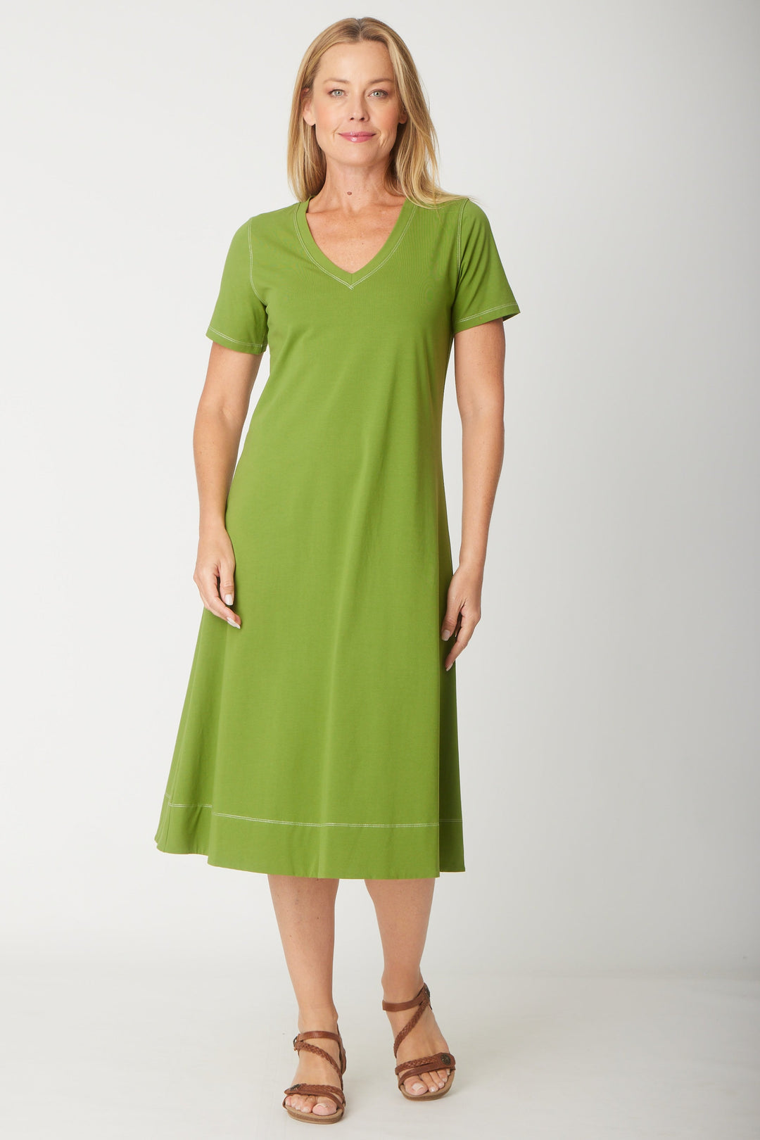 Short Sleeve Contrast Dress-- Fern- 31605