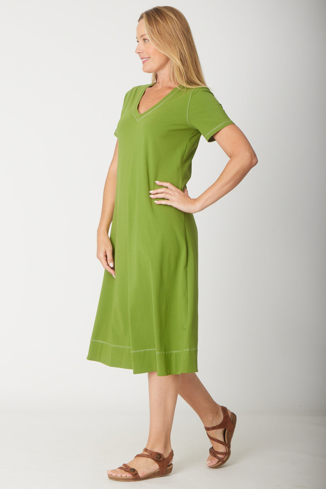 Short Sleeve Contrast Dress-- Fern- 31605