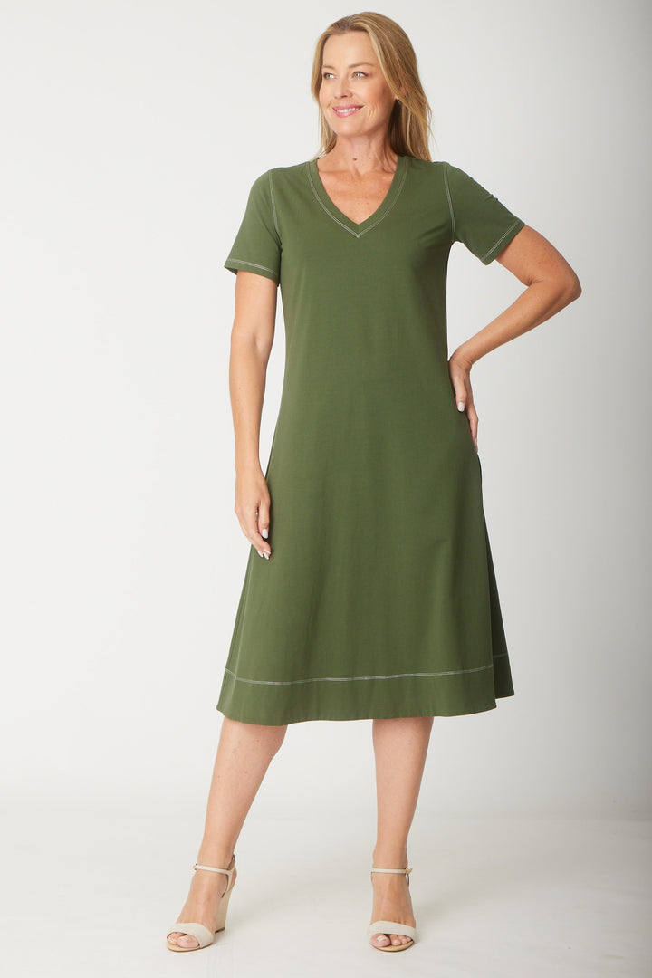 Short Sleeve Contrast Dress-- Khaki - 31605