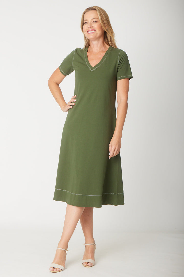Short Sleeve Contrast Dress-- Khaki - 31605