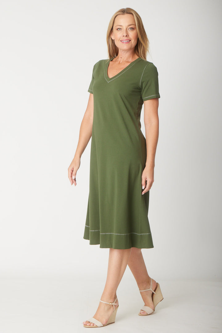 Short Sleeve Contrast Dress-- Khaki - 31605