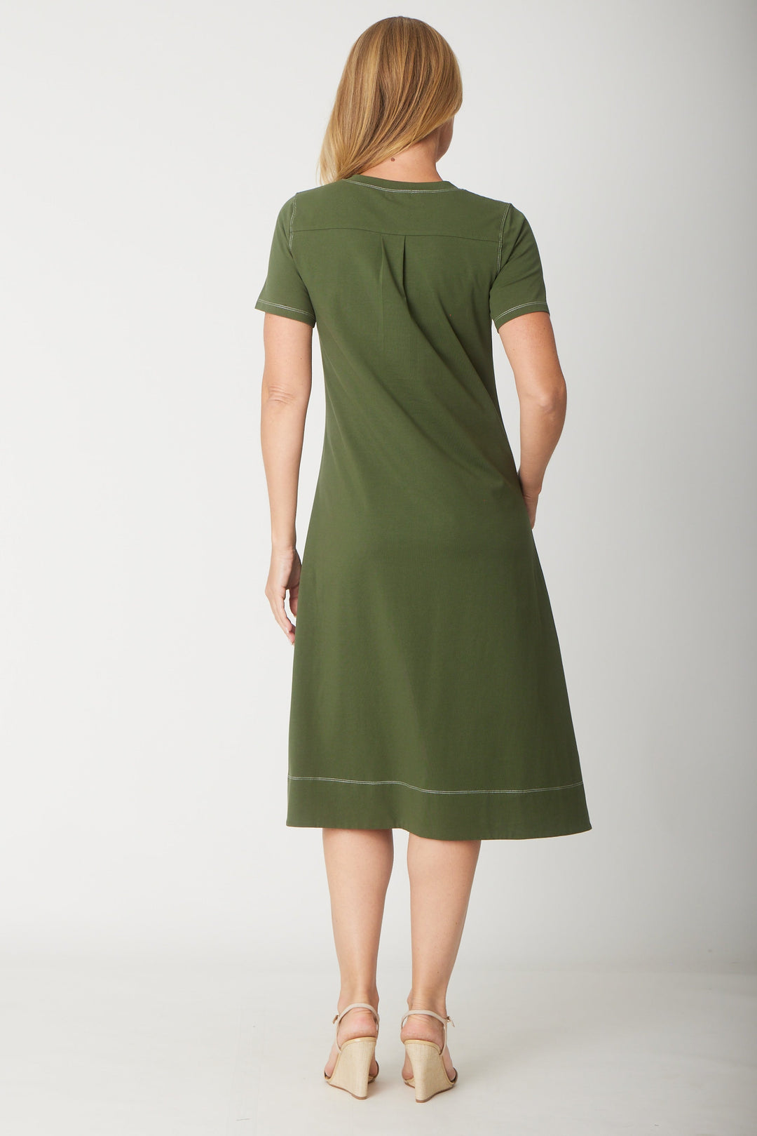 Short Sleeve Contrast Dress-- Khaki - 31605