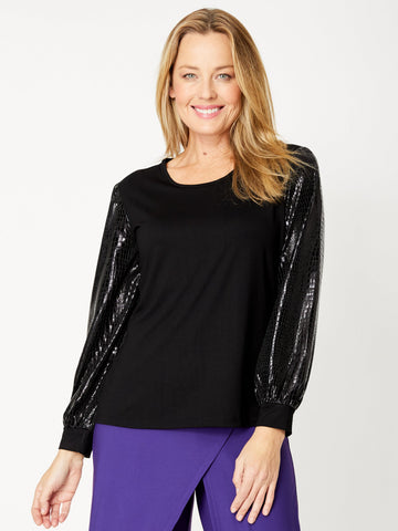 Shimmer Puff Sleeve Bamboo top - Black -31936 - Autumn/Winter