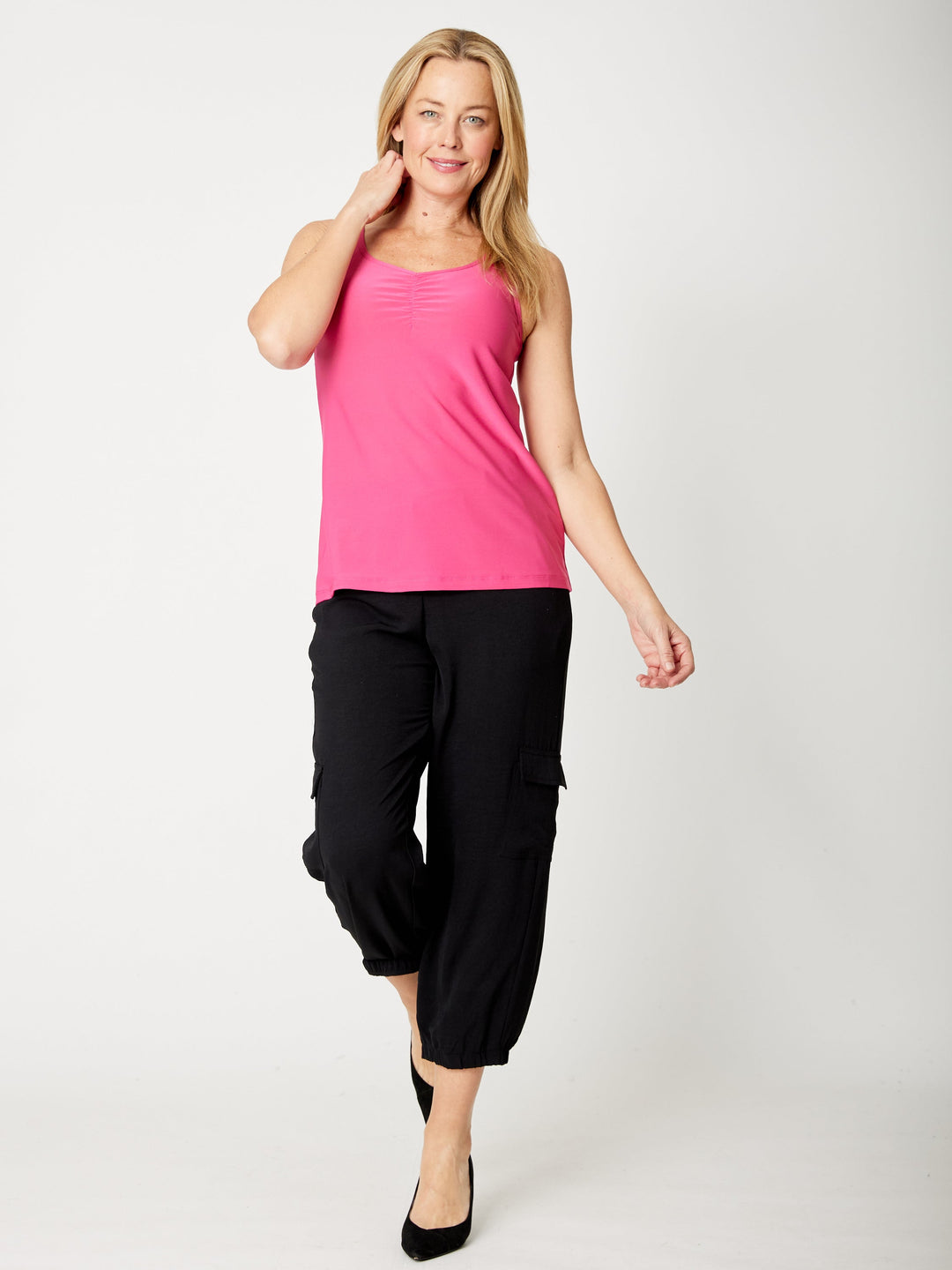 Rouched Sleeveless Top - Fushia - 31623