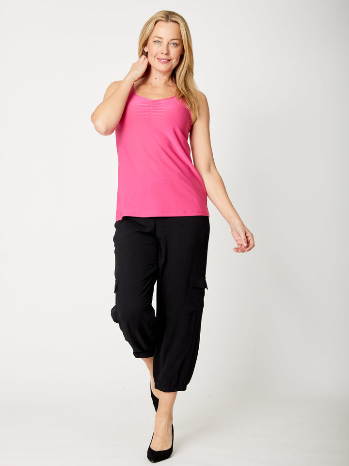 Rouched Sleeveless Top - Fushia - 31623