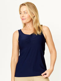 Rouched Sleeveless Top - Navy - 31623