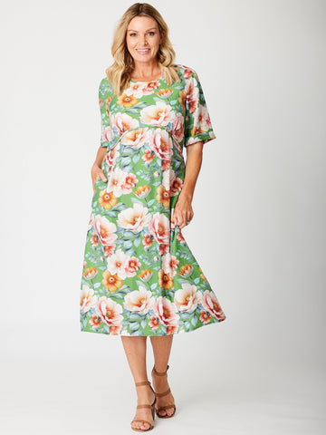Clara Mid Slv Dress-- Green - 31625 - 