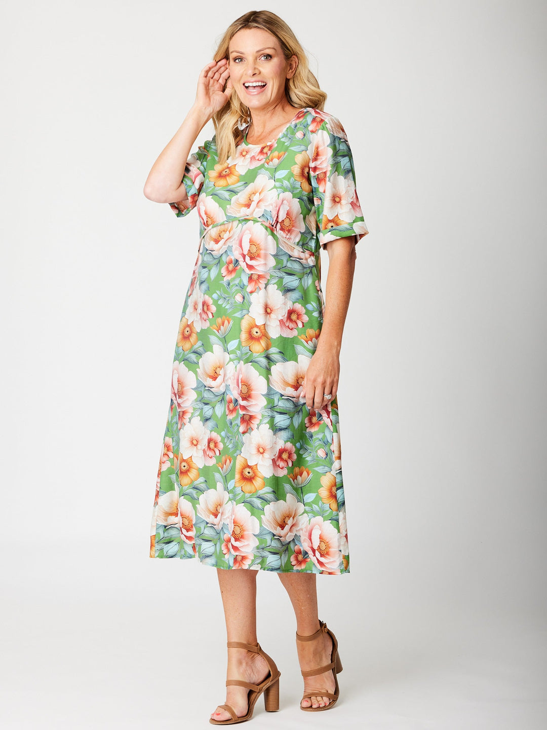 Clara Mid Slv Dress-- Green - 31625