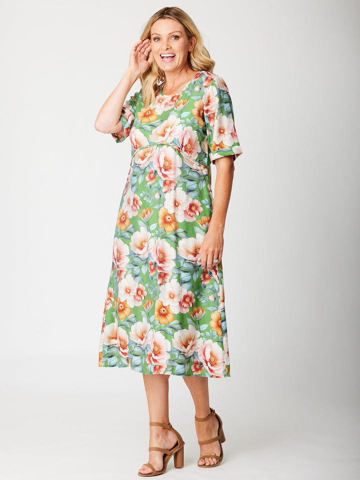 Clara Mid Slv Dress-- Green - 31625