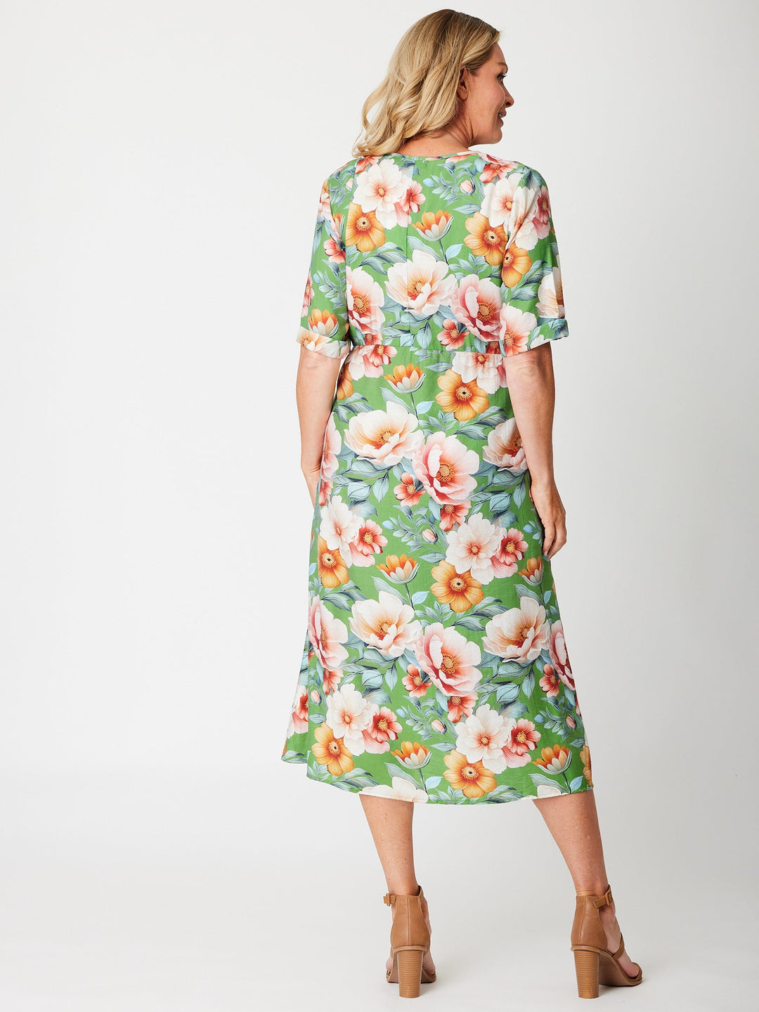 Clara Mid Slv Dress-- Green - 31625