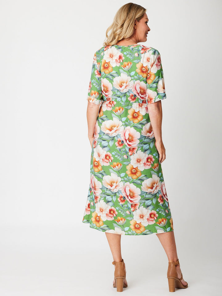 Clara Mid Slv Dress-- Green - 31625