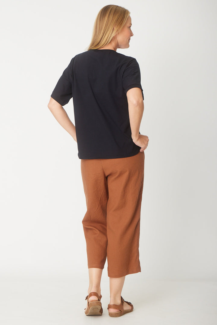 Relaxed Cotton Summer V Tee - Black - 31637