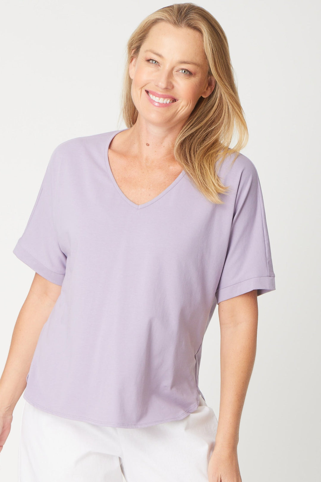 Relaxed Cotton Summer V Tee - Pacific - 31637