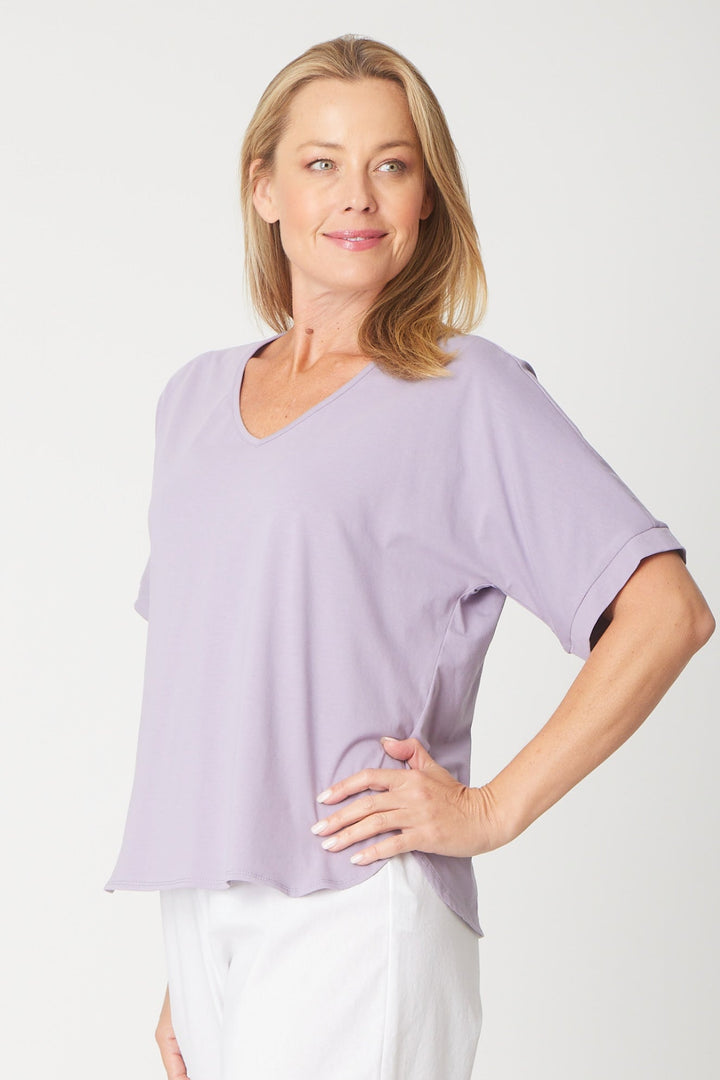 Relaxed Cotton Summer V Tee - Pacific - 31637