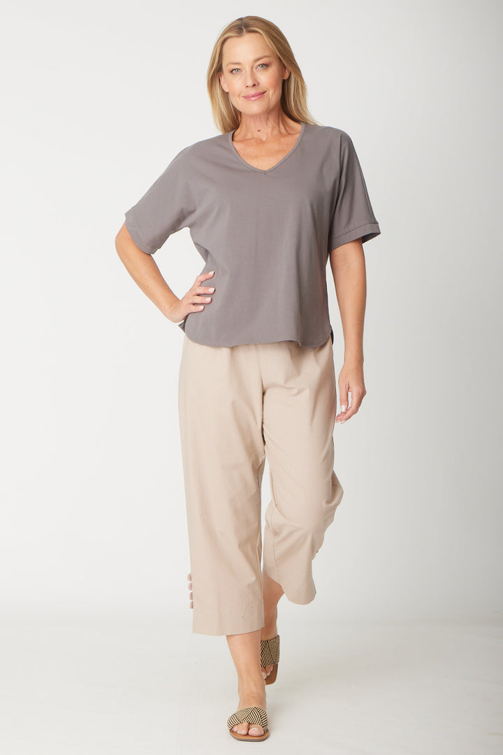 Relaxed  Cotton Summer V Tee - Steel - 31637