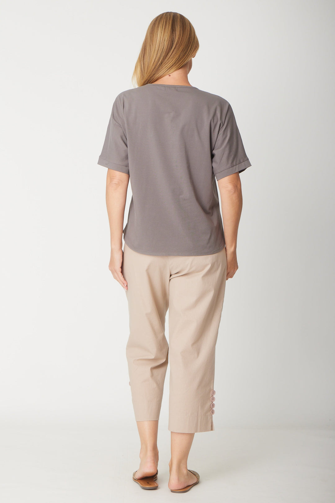 Relaxed  Cotton Summer V Tee - Steel - 31637