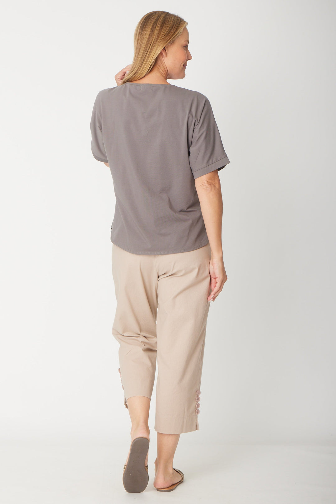 Relaxed  Cotton Summer V Tee - Steel - 31637