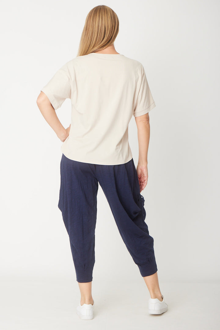 Relaxed Cotton Summer V Tee - Straw - 31637