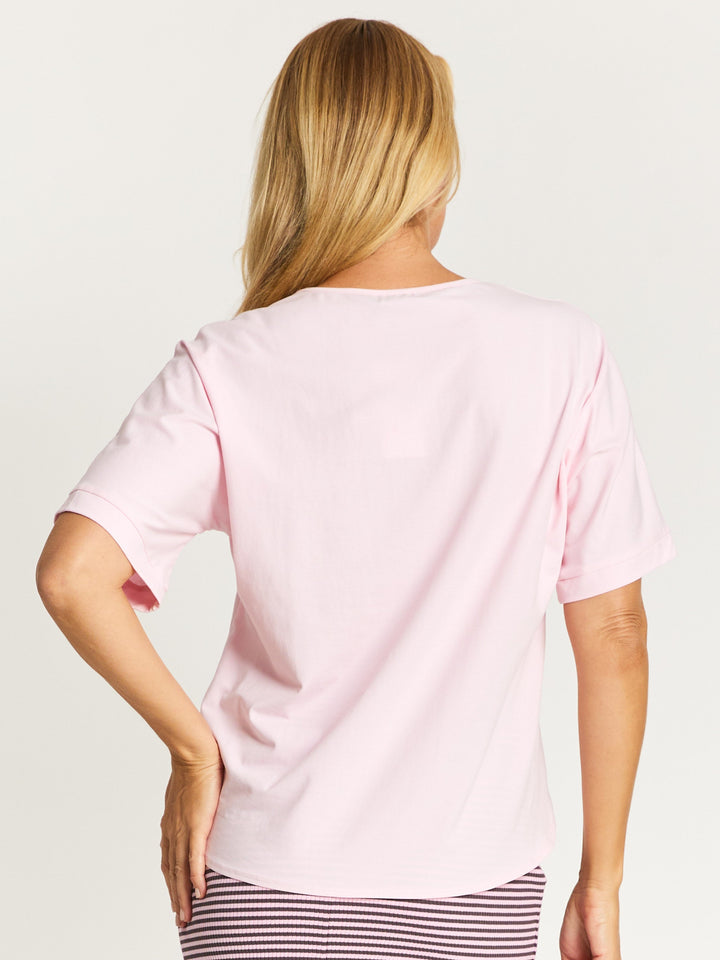 Relaxed  Cotton Summer V Tee - Pink - 31637